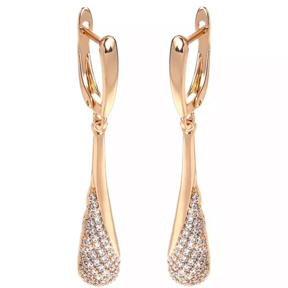 Rose Gold Plated Shining Drop Tassel Dangle Earrings Twinkle Zircon - Picture 1 of 8
